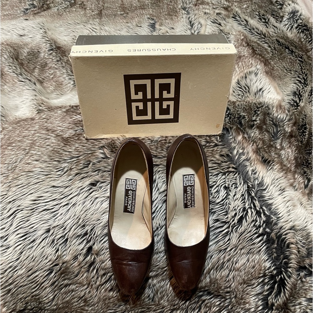 Vintage Givenchy Chaussures Chocolate Brown Leather Pumps With Box Size 8